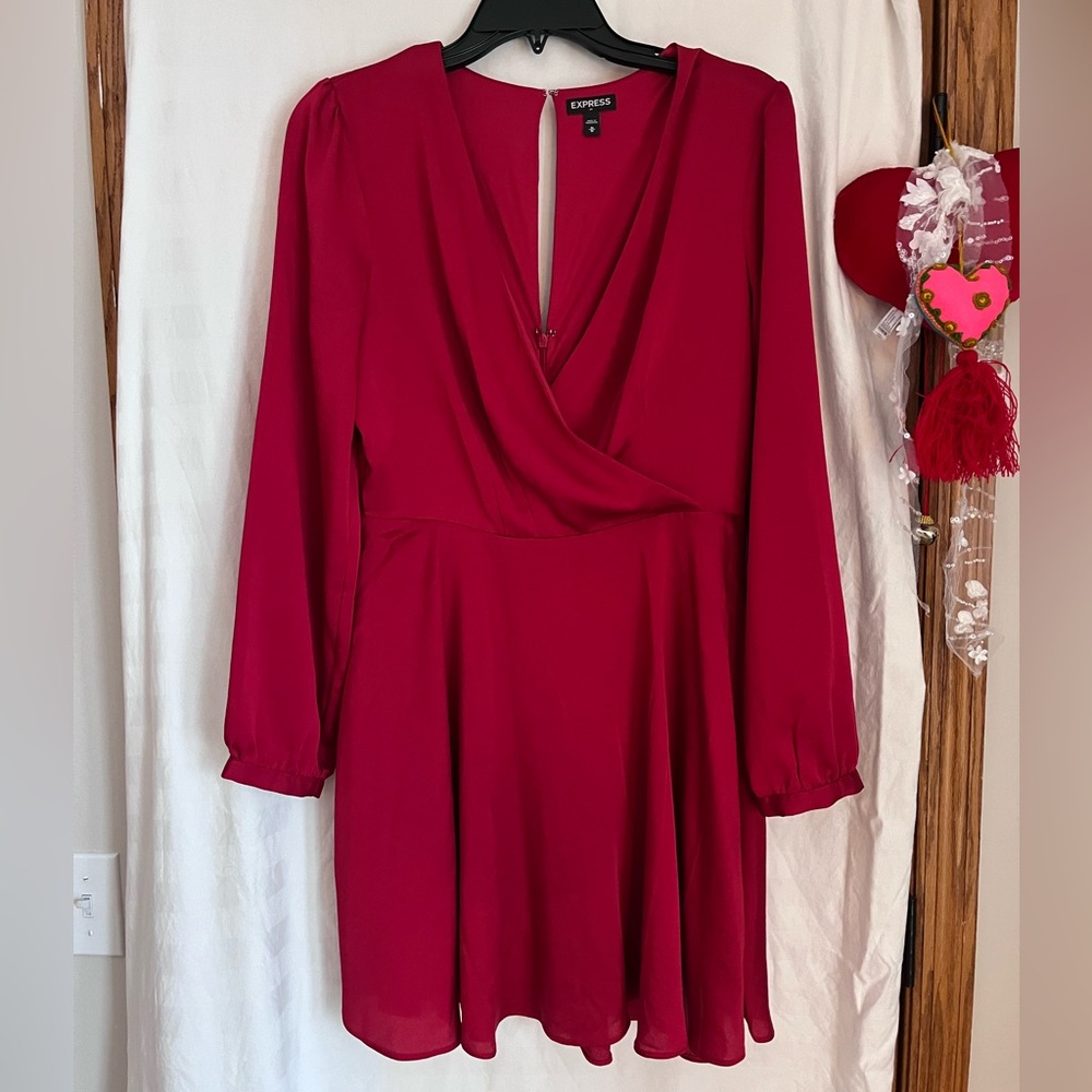 Express Women's Deep Red Long Sleeve Dress Size M
